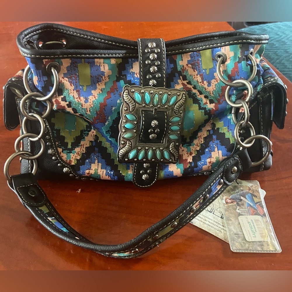 MONTANA WEST~TURQUOISE ~SILVER STUD~CONCEAL CARRY SHOULDER BAG/PURSE NWT